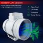 Blauberg In Line Turbo Mixed Flow Tube Extractor Fan - Duct Mounting - Run On Timer - 200mm 8" diameter