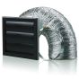 Black Blauberg Cooker Hood Round Duct Kit - Back Draught Shutter Vent Extractor Fan - 100mm 4"