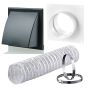 Extractor Fan Cooker Hood Tumble Dryer Flexible Air Venting Kit Anti Draught Shutter Bathroom Kitchen External Wall Round 125mm 5 " Hole Black