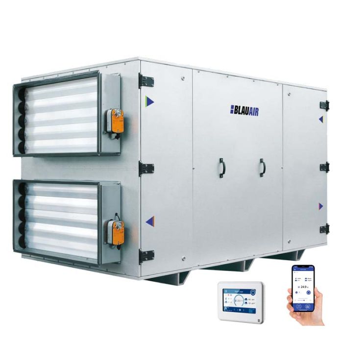 Blauair Horizontal Heat Recovery Air Handling Unit Commercial with Counterflow Core - Electric Heater - Built-In Controls - Right Handed - CFH-800-HE-S25-R