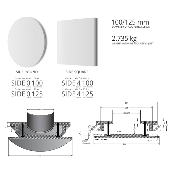 Square Framless Wall Vent-100mm Dia