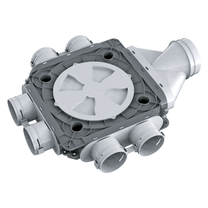 125 mm - Heat Recovery Ventilation Radial Ducting - MVHR Semi Rigid Manifold Connector Box - Side Entry - 6 Port